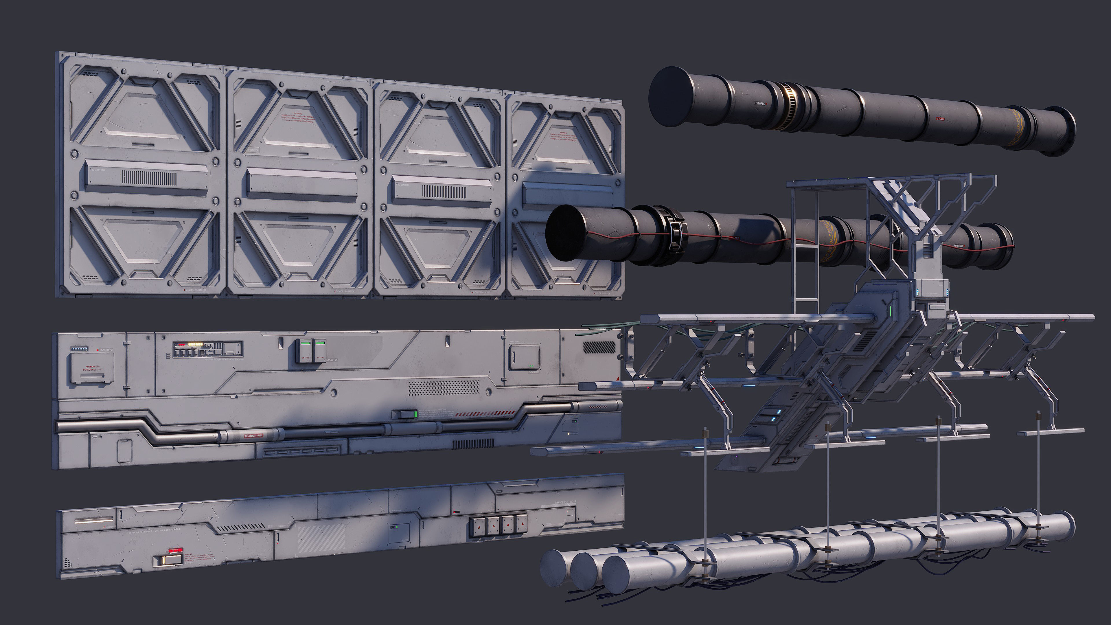 Sci-Fi Architecture Panels Kit Vol 03 Walls-PBR Low-poly 3D model_31