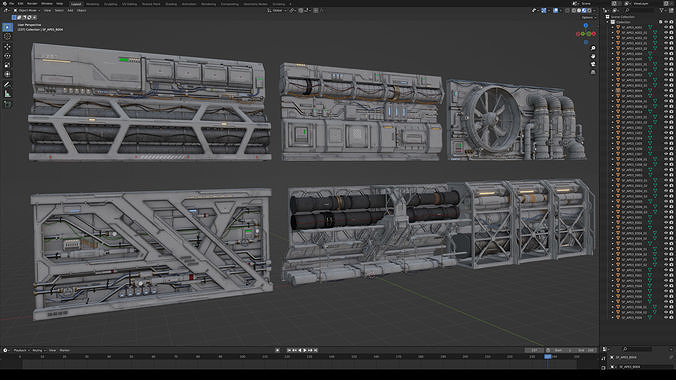 Sci-Fi Architecture Panels Kit Vol 03 Walls-PBR Low-poly 3D model 7