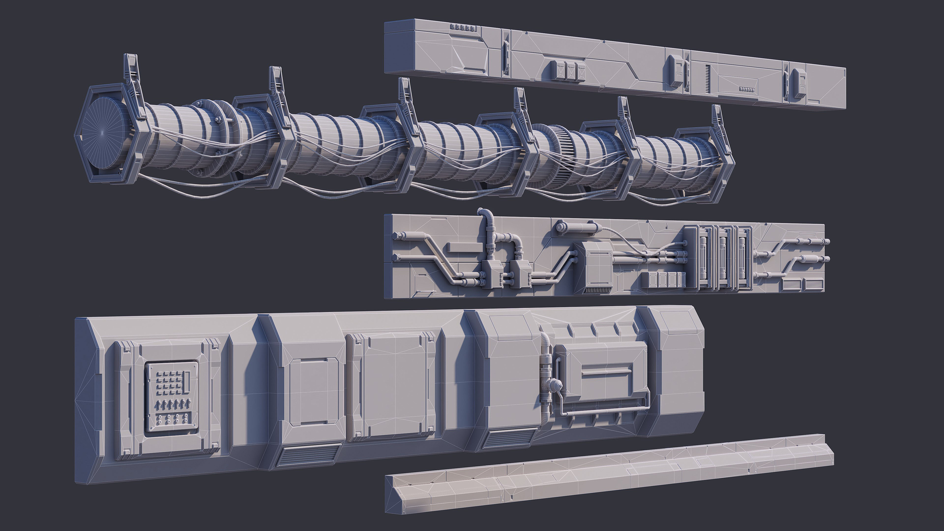Sci-Fi Architecture Panels Kit Vol 03 Walls-PBR Low-poly 3D model_16