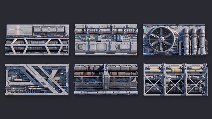 Sci-Fi Architecture Panels Kit Vol 03 Walls-PBR Low-poly 3D model 2