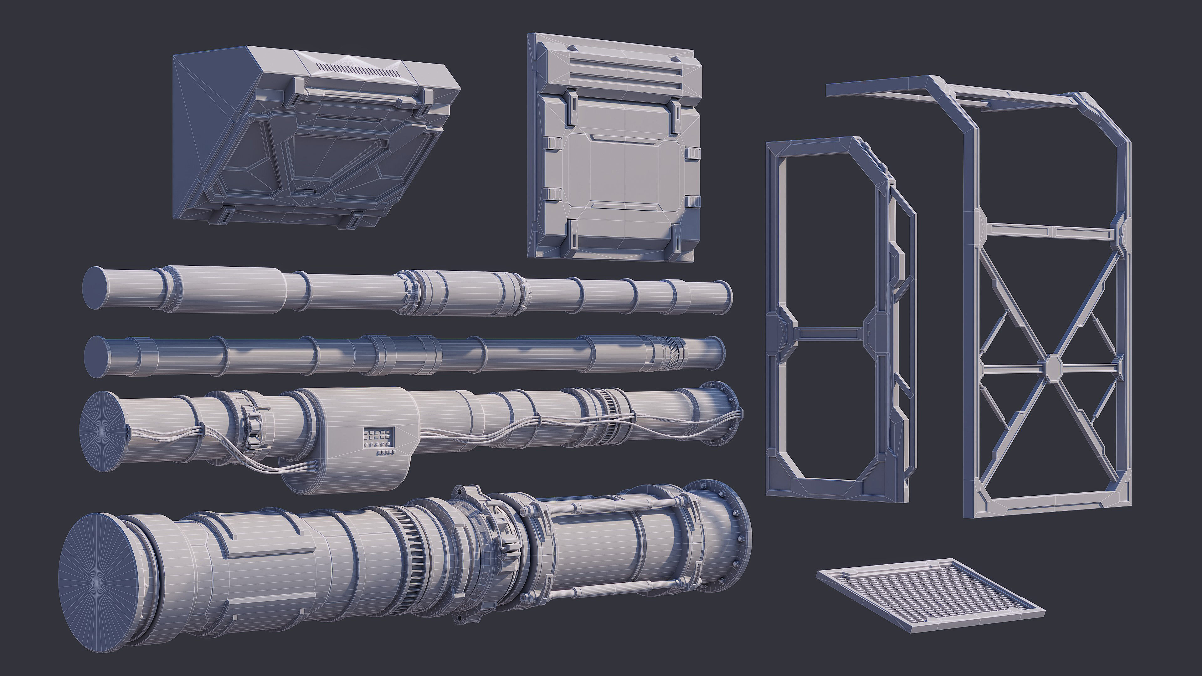 Sci-Fi Architecture Panels Kit Vol 03 Walls-PBR Low-poly 3D model_35