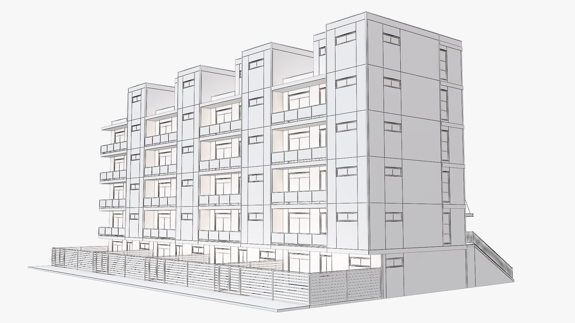Modern Townhouse Building 1 3D model_4