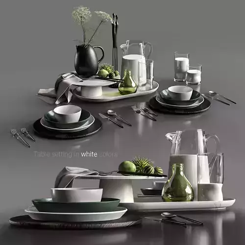 Table setting in white colors 3D model