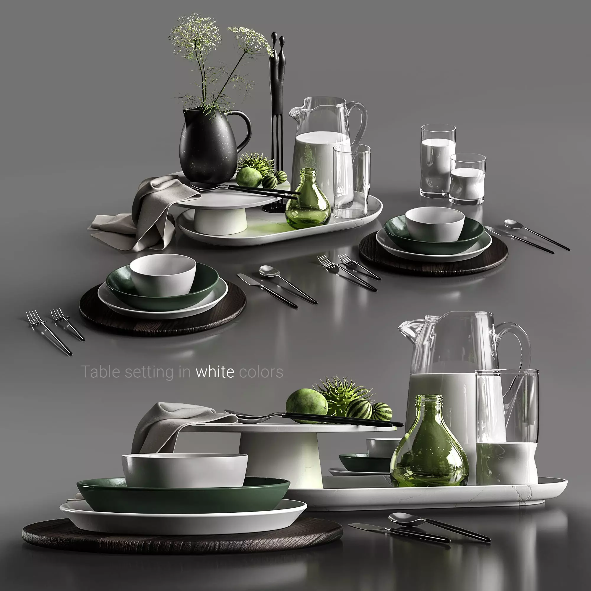 Table setting in white colors 3D model_0