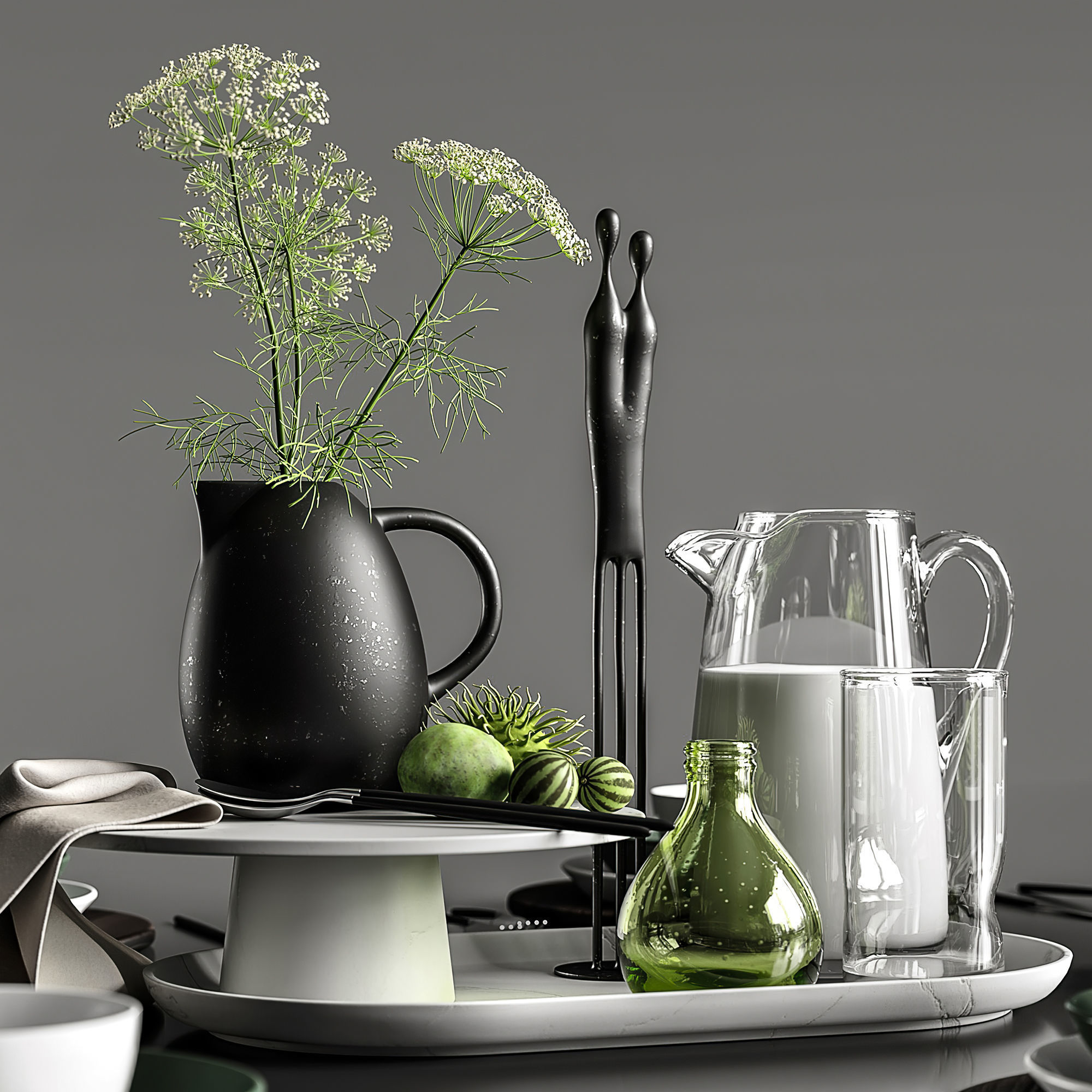 Table setting in white colors 3D model_2