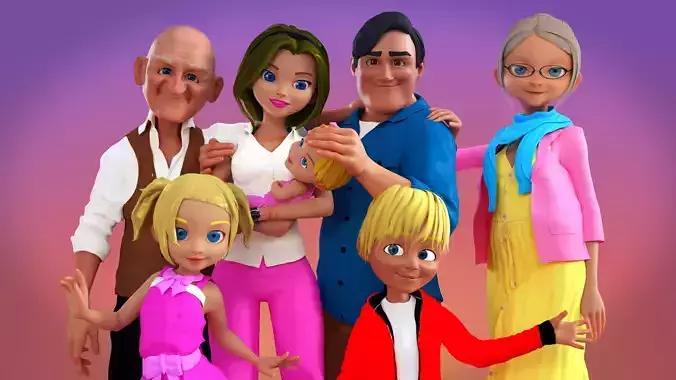 Cartoon Family - 7 Character Pack 3D model