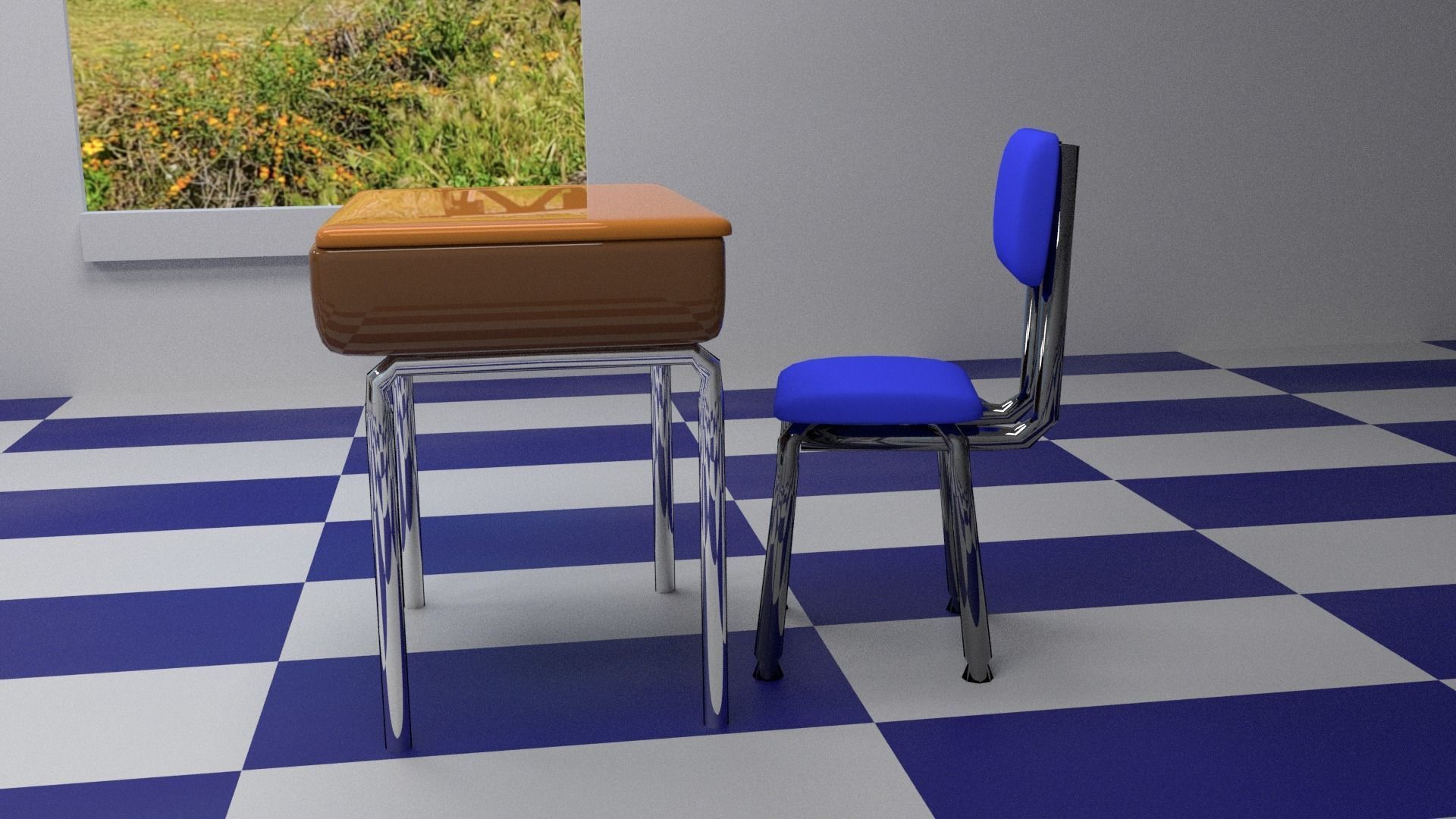 Classroom with desks and chairs 3D model_5