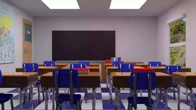 Classroom with desks and chairs