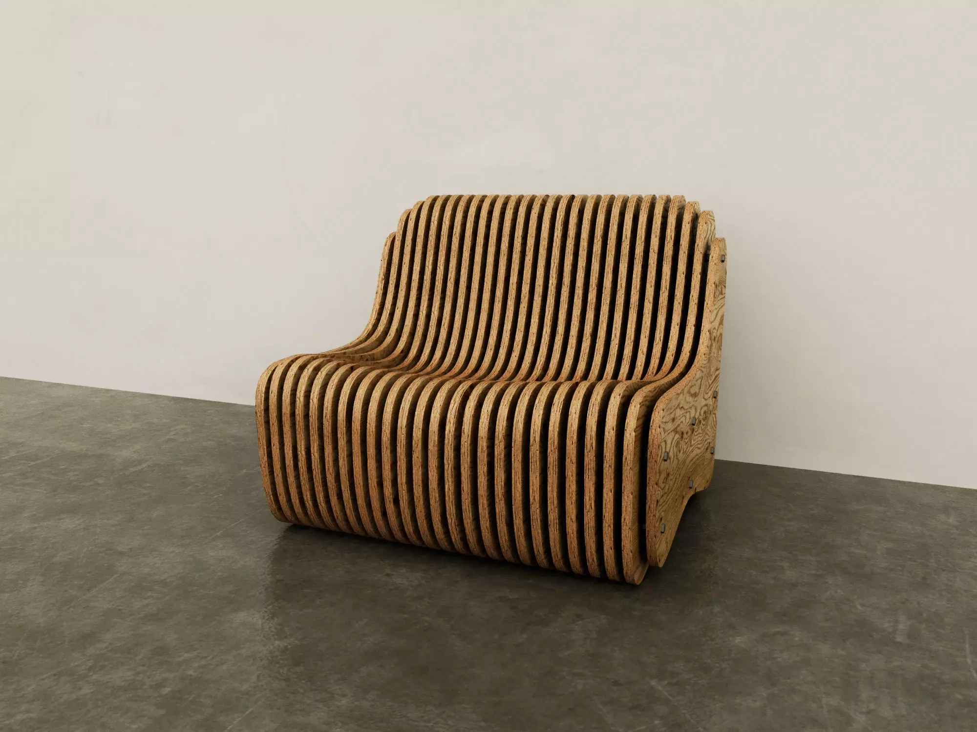 Chair 3d Model wooden with slats 3D model_0