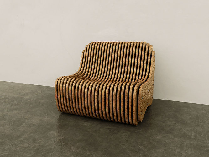 Chair 3d Model wooden with slats 3D model