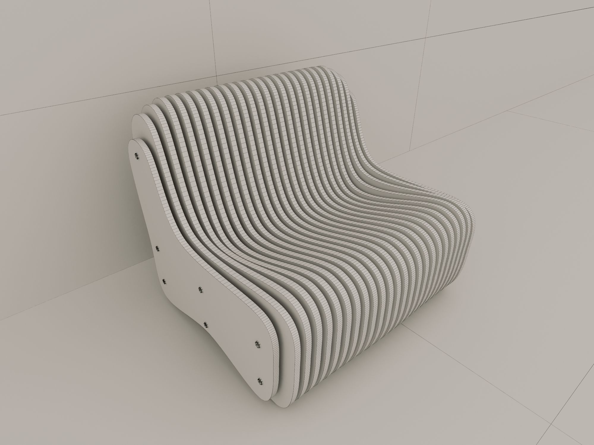Chair 3d Model wooden with slats 3D model_3
