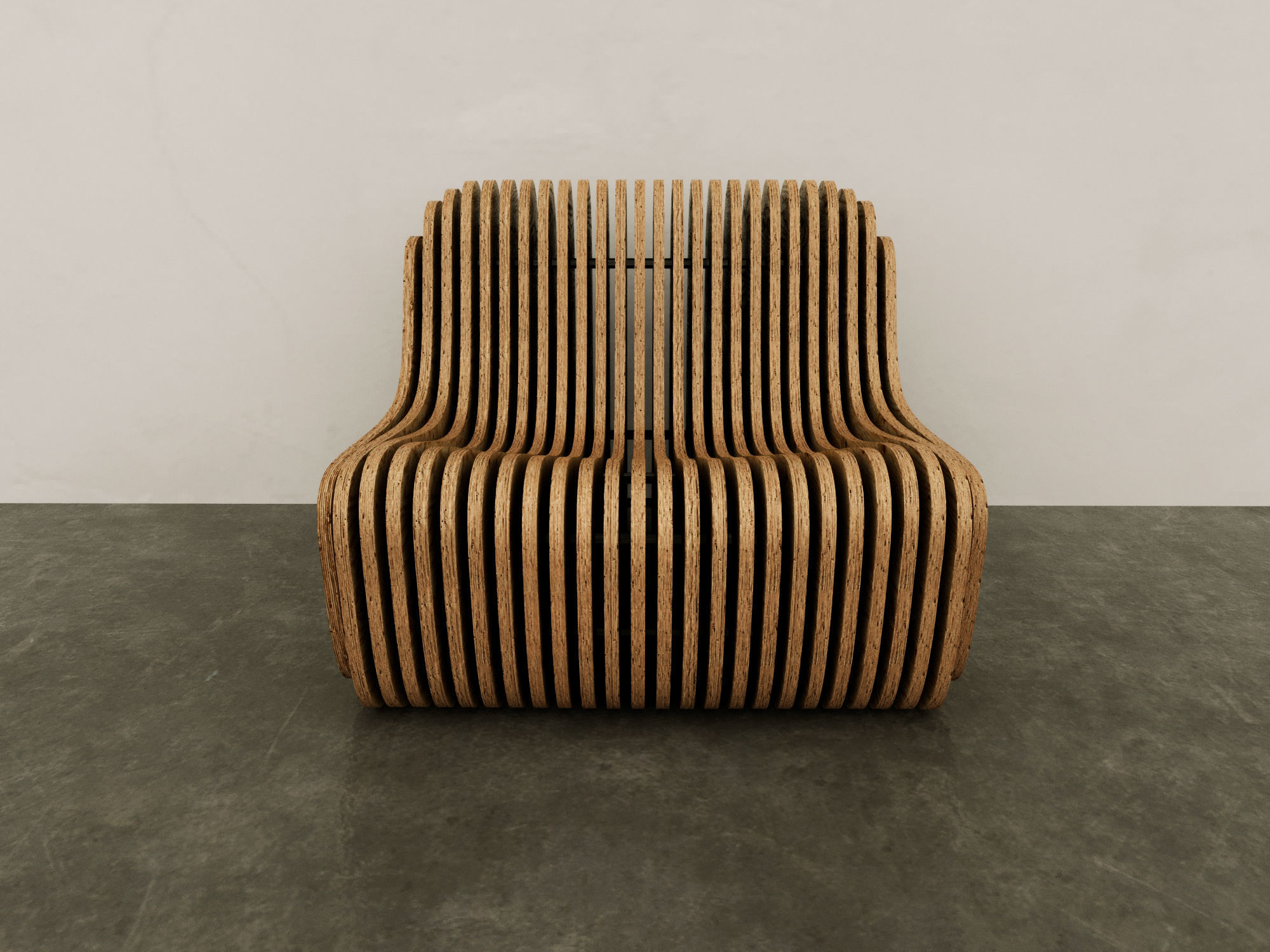 Chair 3d Model wooden with slats 3D model_6