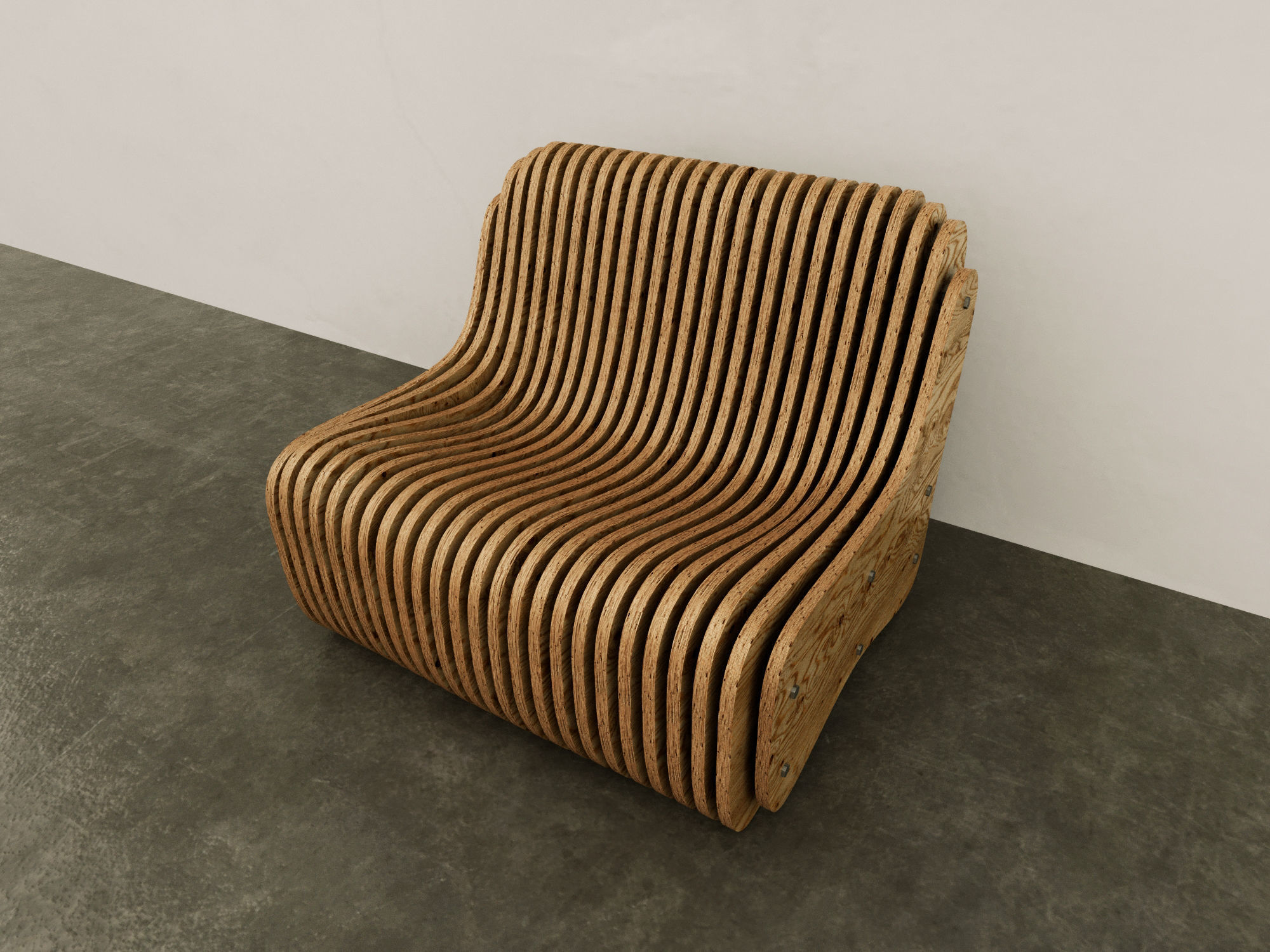 Chair 3d Model wooden with slats 3D model_4