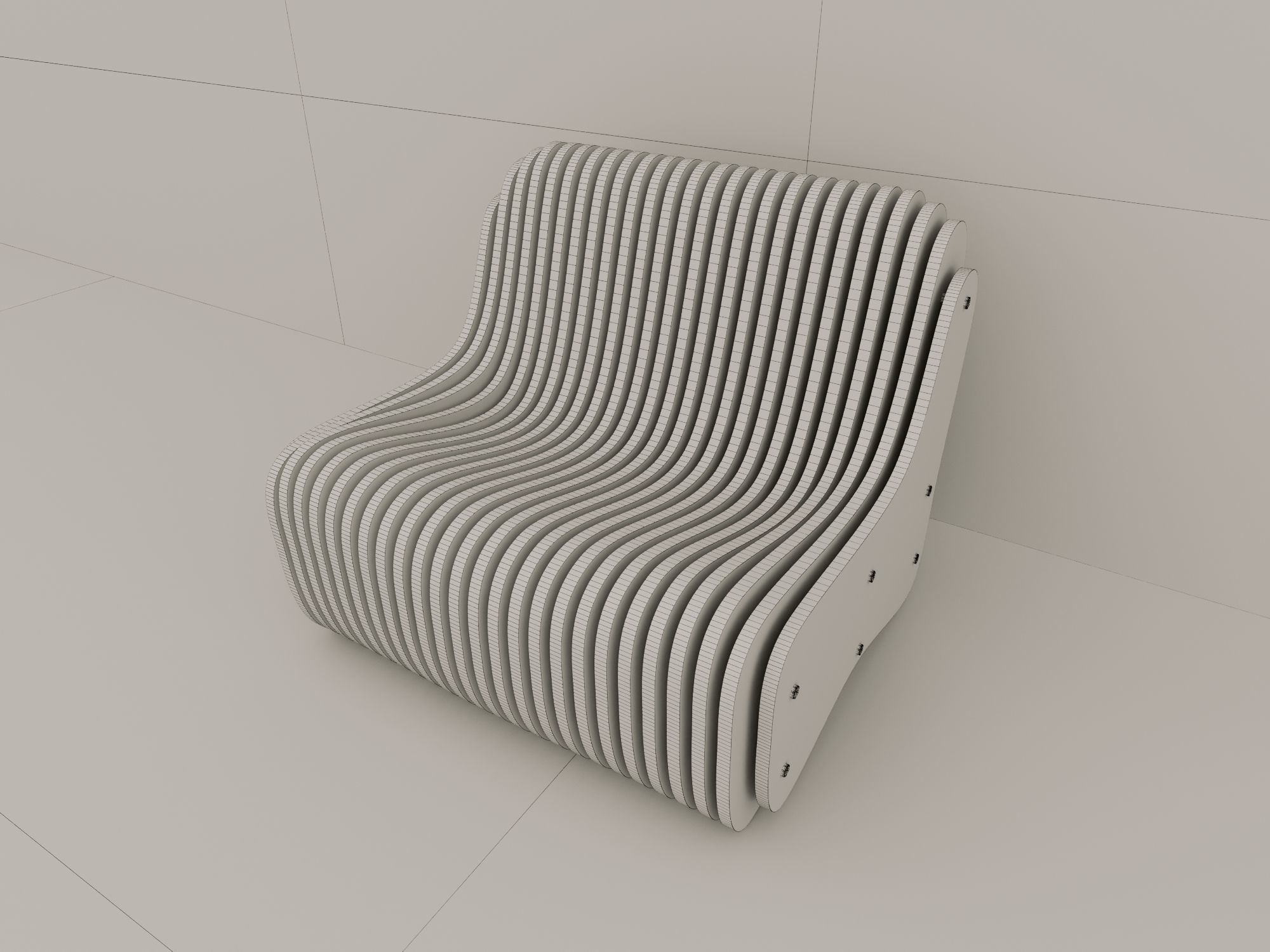 Chair 3d Model wooden with slats 3D model_5