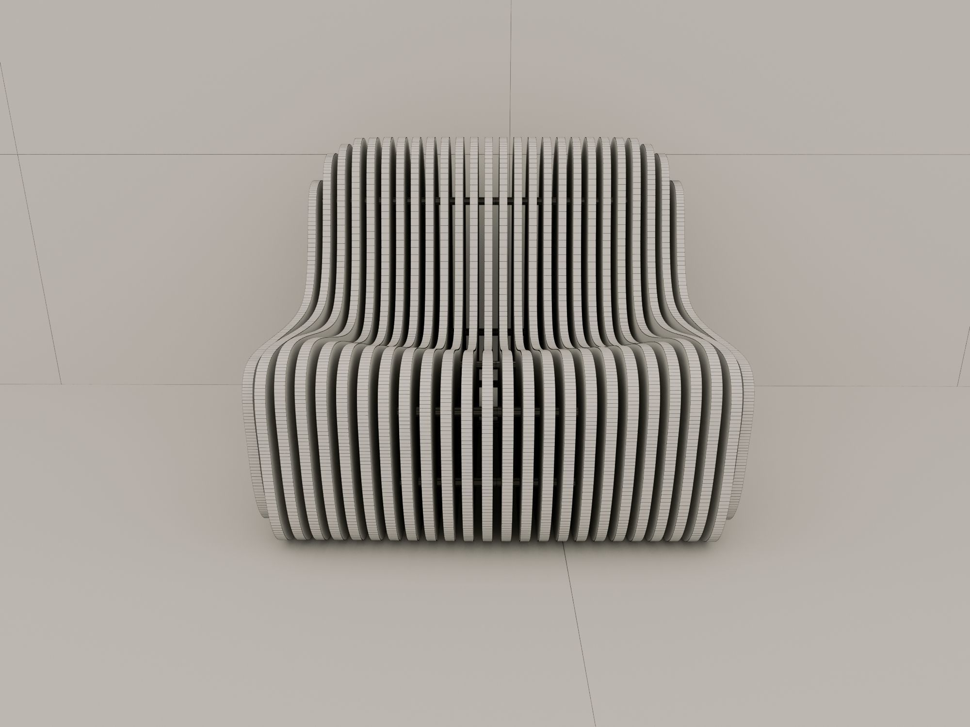 Chair 3d Model wooden with slats 3D model_7