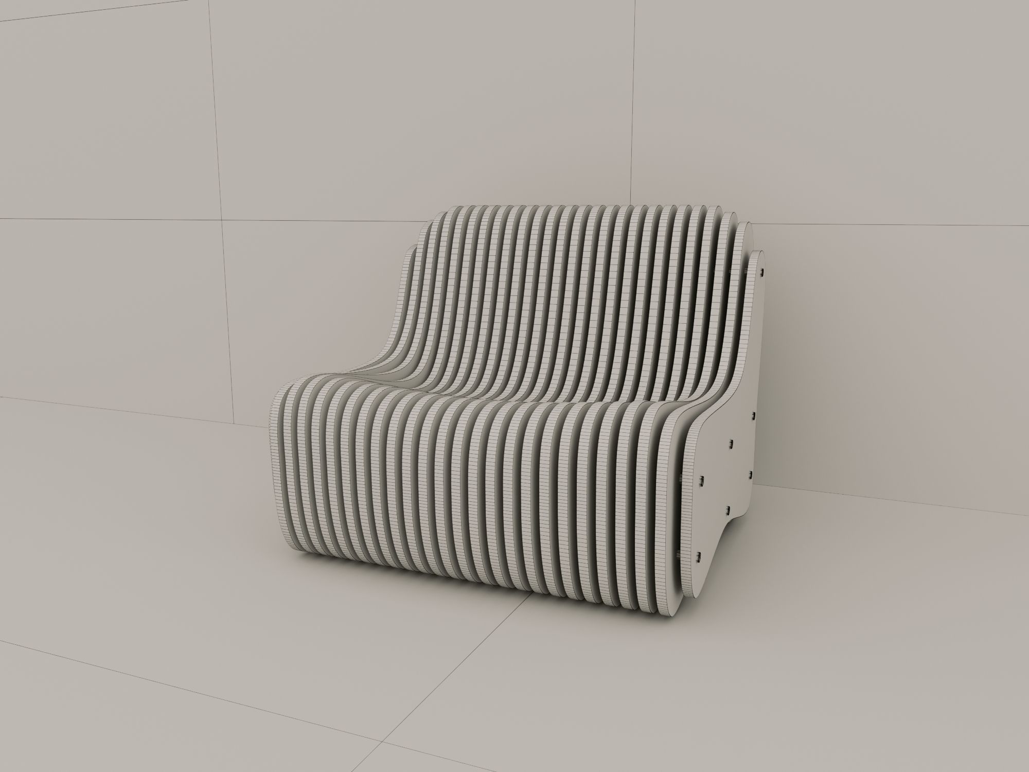 Chair 3d Model wooden with slats 3D model_1