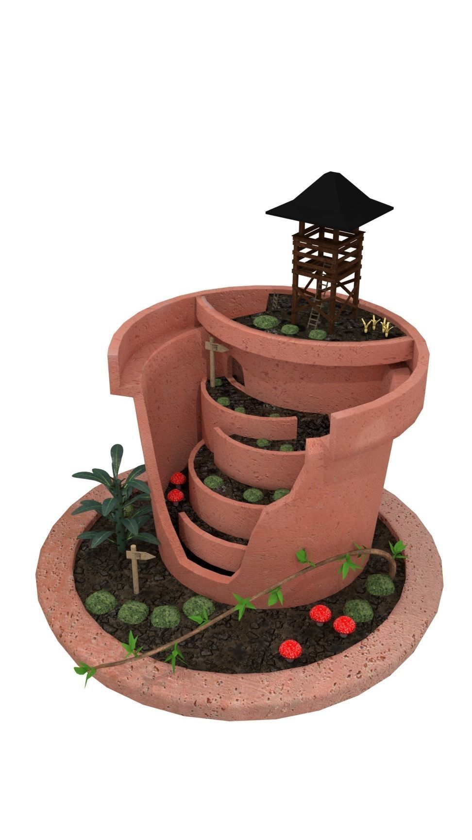 Broken Pot Garden 3D model_2
