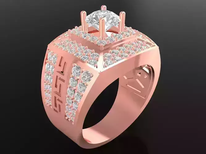 Bold Square Signet Men Ring 3D Model 599