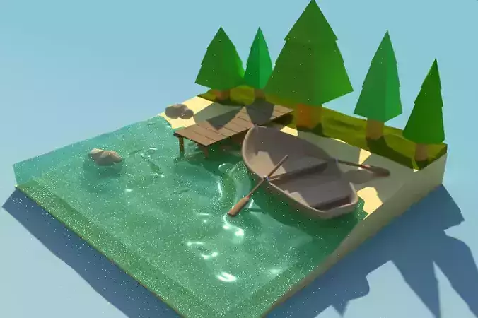 beach and boat 3D model
