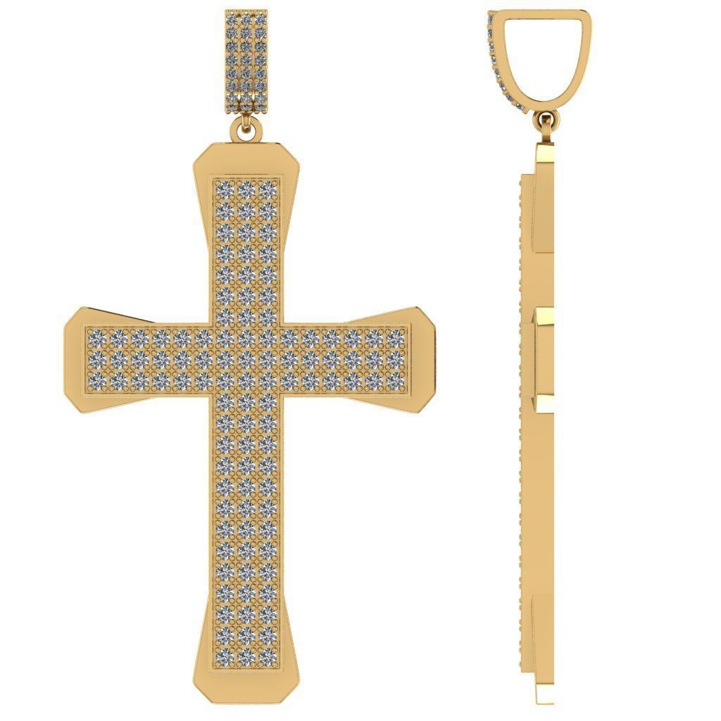 3 Row Pave Cross Pendant 3D print model_4