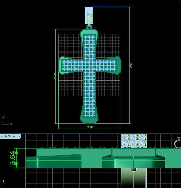 3 Row Pave Cross Pendant 3D print model_1
