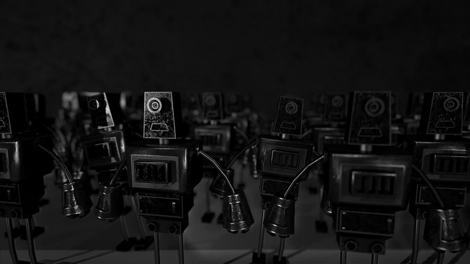 Robot group of robots Free low-poly 3D model