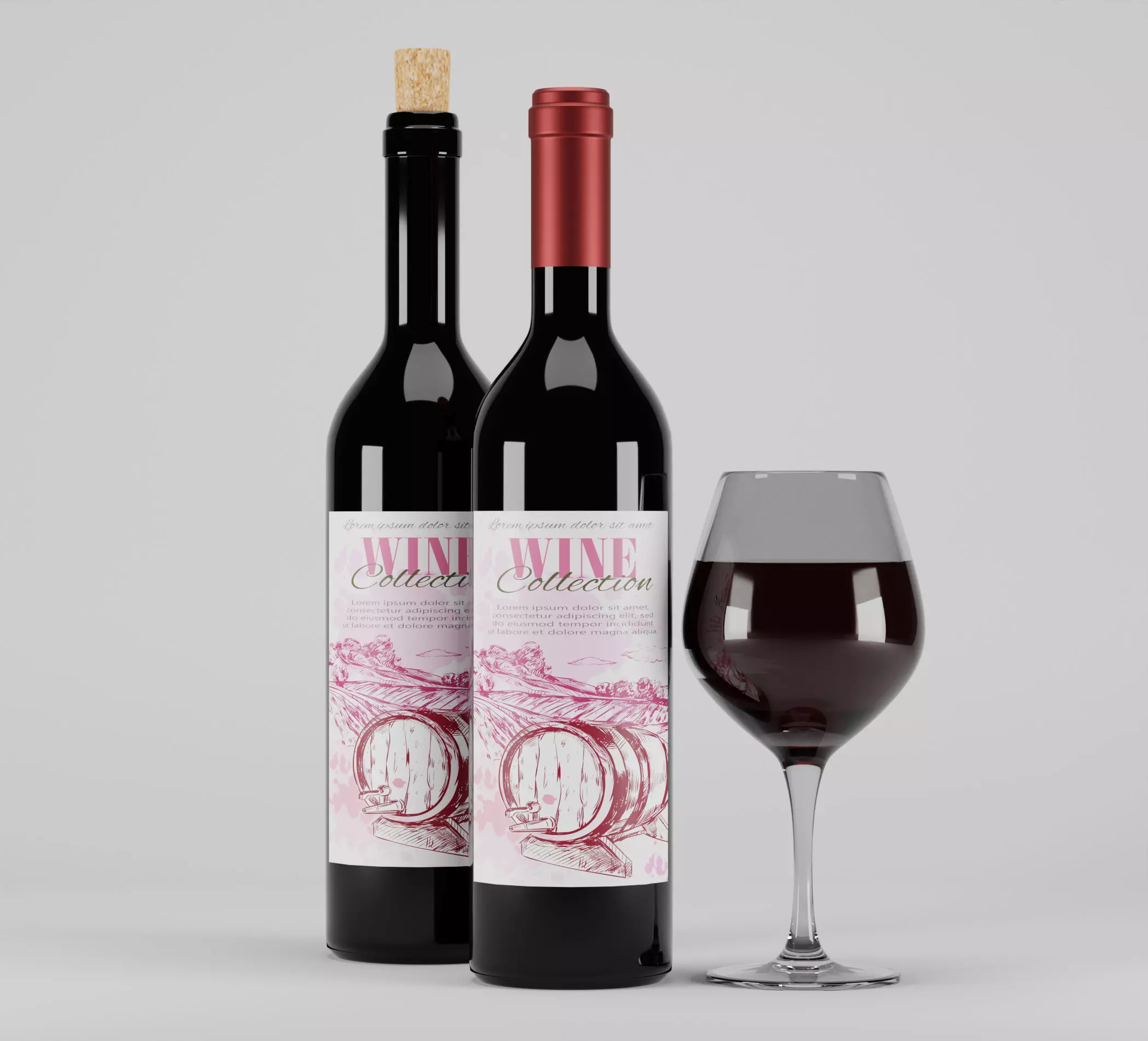 Wine Bottle with Glass Free 3D model