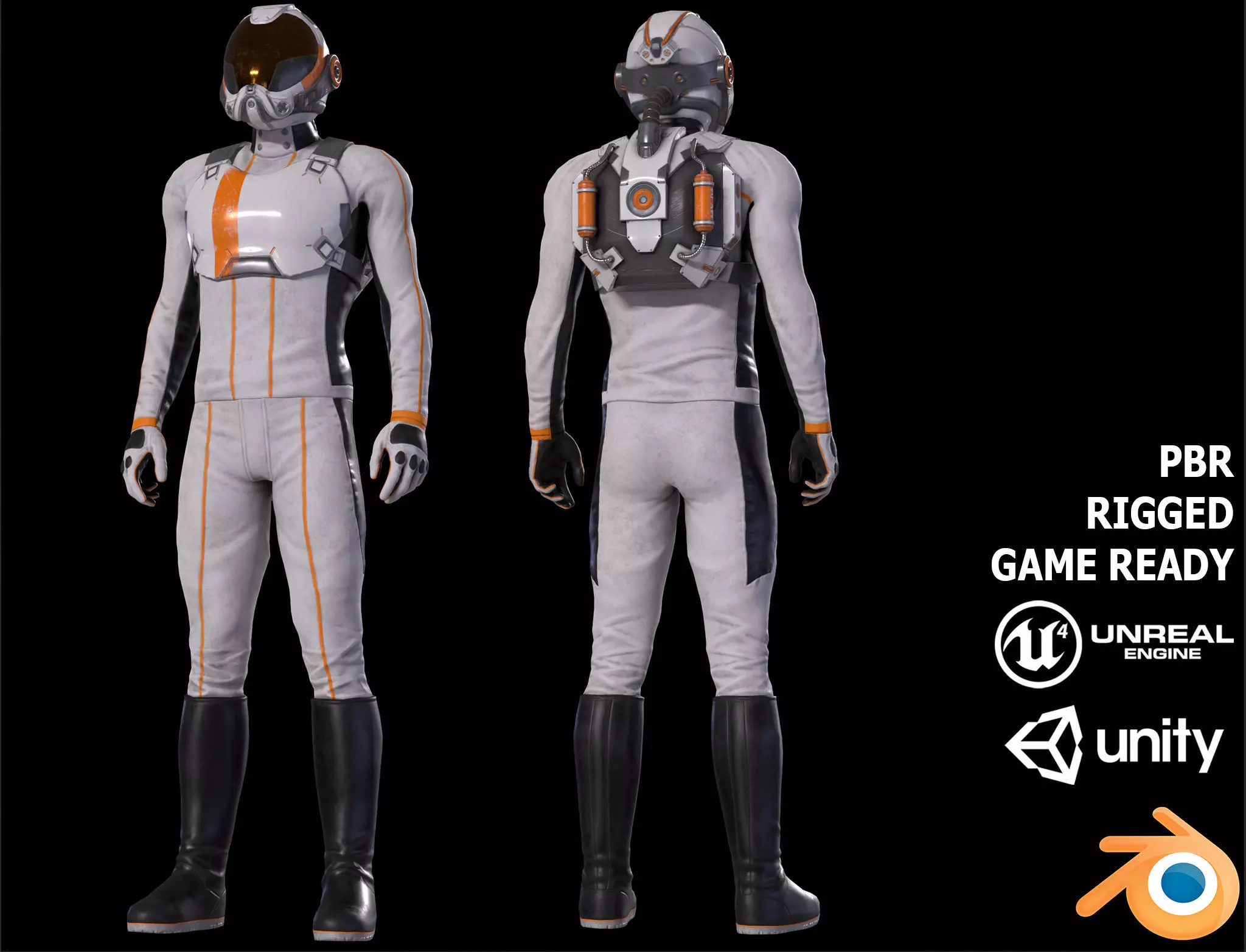 MX01 Male Space Suit White LITE VERSION Low-poly 3D model_0