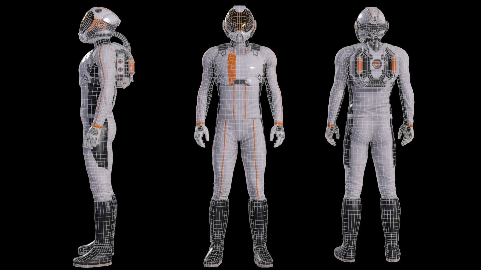 MX01 Male Space Suit White LITE VERSION Low-poly 3D model_6