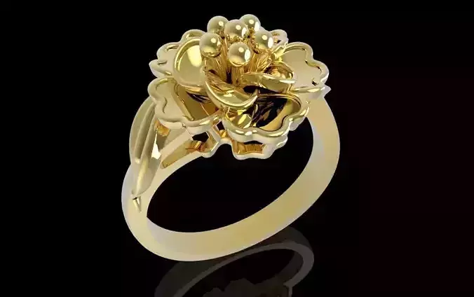 Elegant 3D Gold Flower Ring with Layered Petals Design  617
