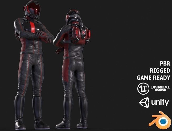 MX01 Male Space Suit Black LITE VERSION Low-poly 3D model