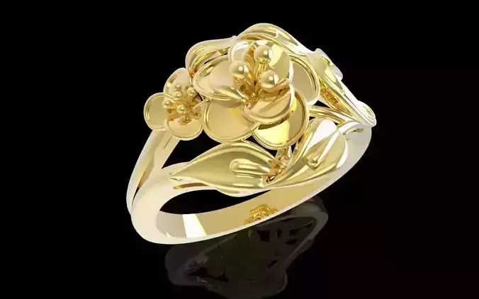 Gold Flower Artistic Ring 3D Model  631