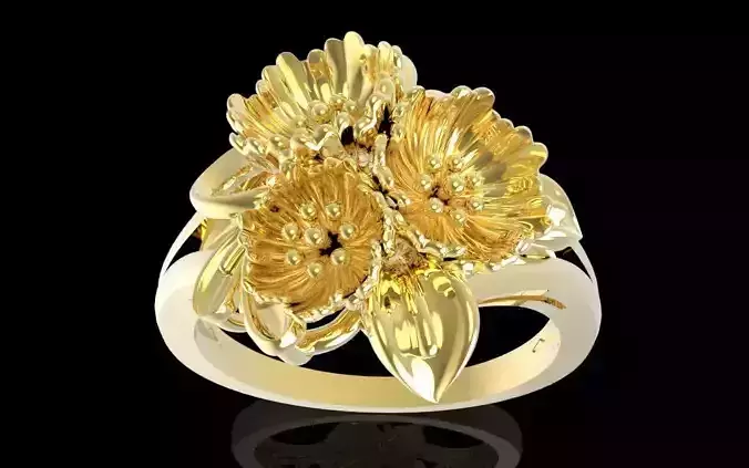 Womens Chrysanthemum Flower Gold Ring 3D Model    633