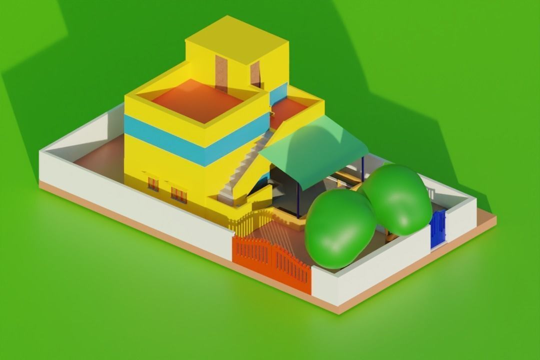 Lowpoly Indian style home 3D model_1
