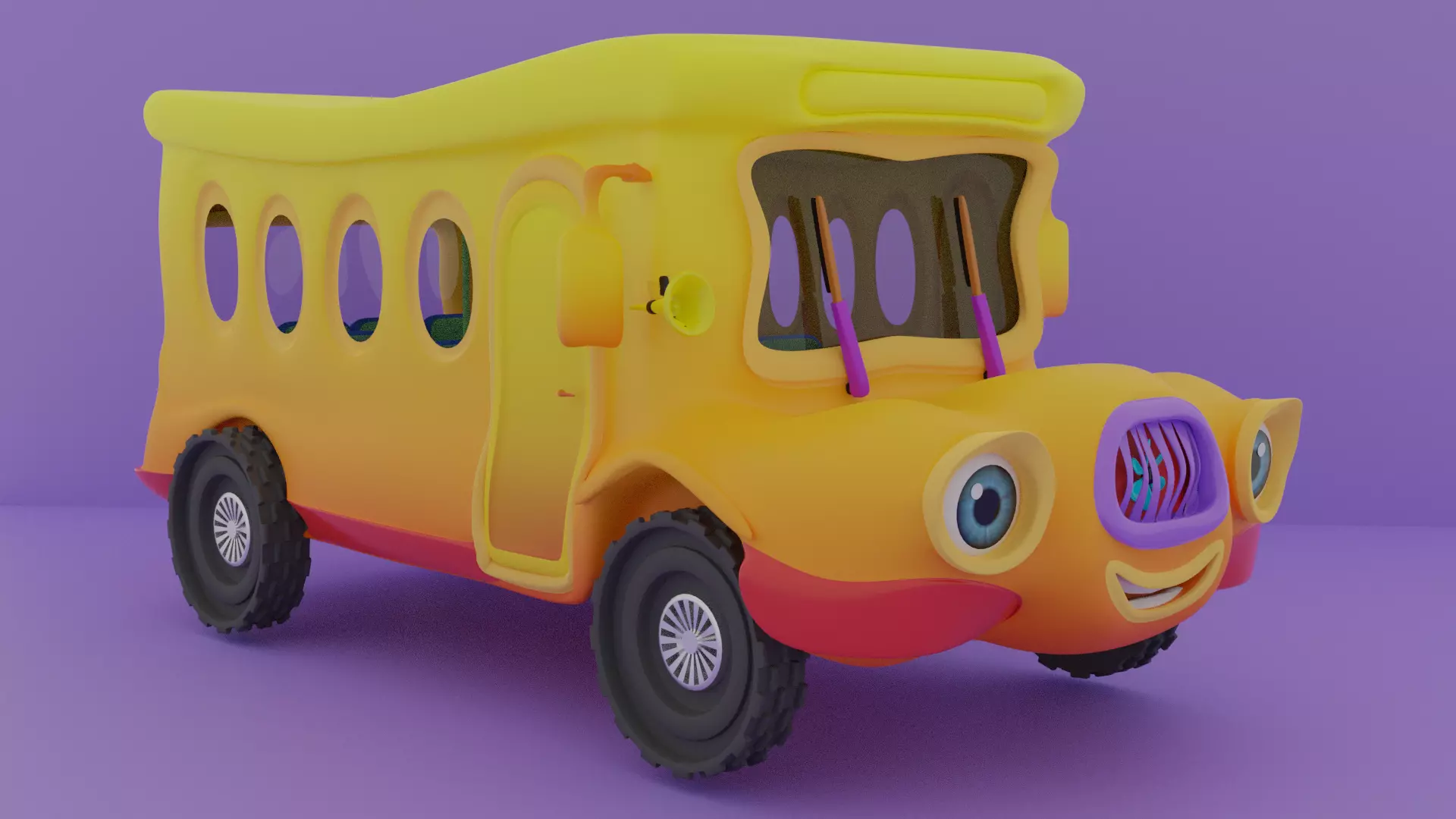 Cartoon  Bus 2 Low-poly 3D model_0