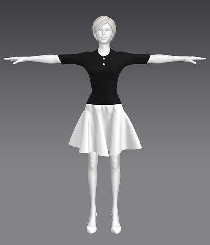 Woman Clothing T-Pose 480 Low-poly 3D model