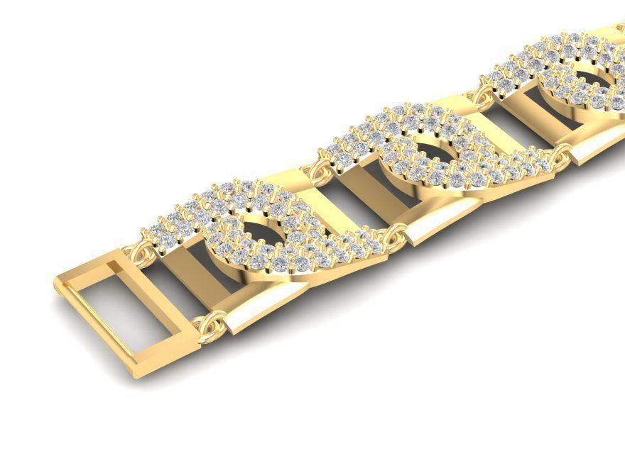 Luxury Gold Bracelet with Diamond Link Design 1348 3D print model_3