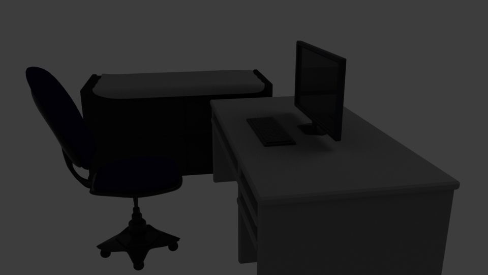 monitor computer desk and chair Free 3D model_2