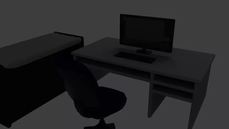 monitor computer desk and chair Free 3D model_0