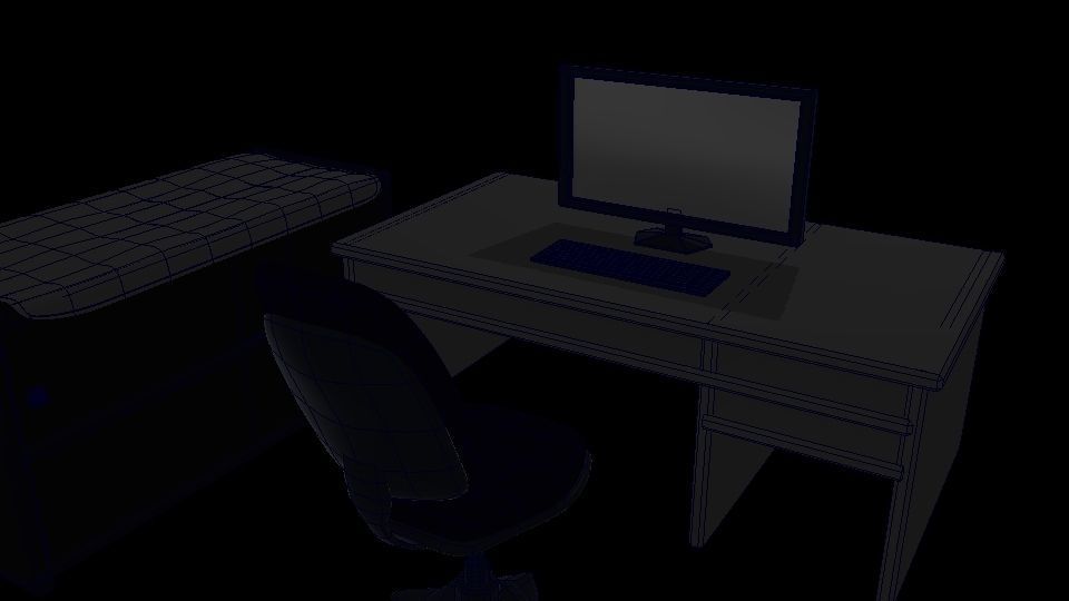 monitor computer desk and chair Free 3D model_1