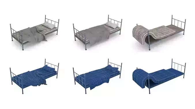 Old Dirty Single Beds 3D Model Collection
