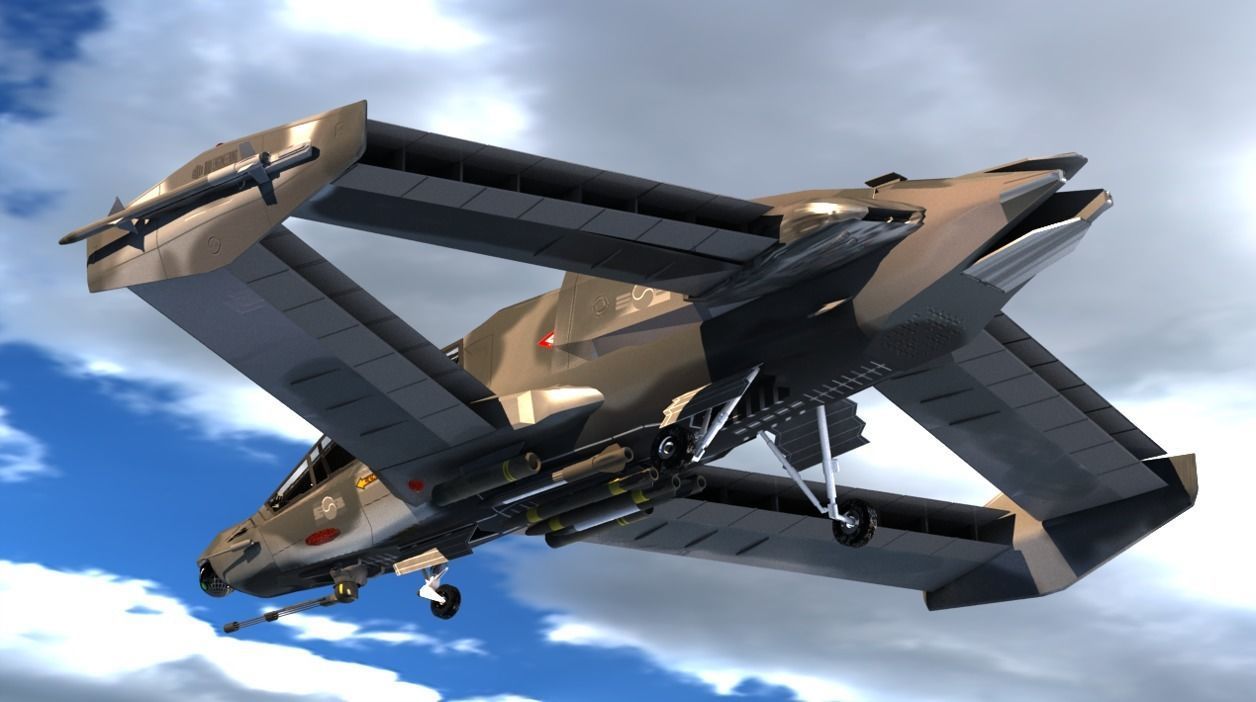 Evtol Animation 3D model eVTOL Attack Aircraft K21-Concept Design VR / AR / low-poly ...