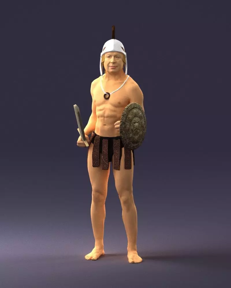 000566 Ancient Warrior with Sword and Shield 3D Print Ready 3D print model