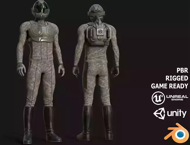 MX01 Male Space Suit Green LITE VERSION Low-poly 3D model