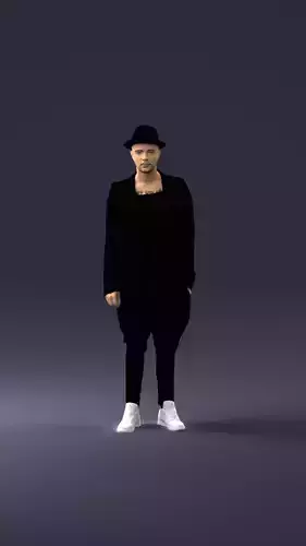 Man in black suit and hat 0341 3D Print Ready