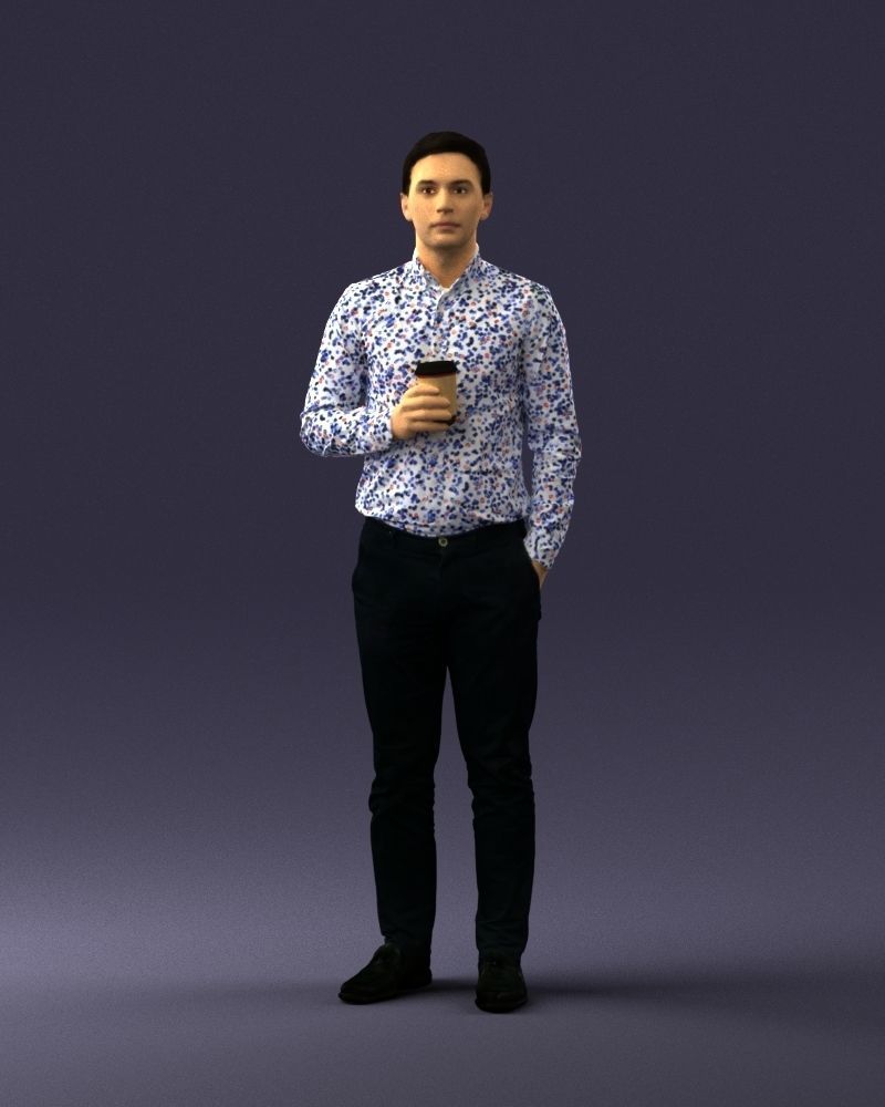 Office employee with a cup of coffee 0290 3D model_33