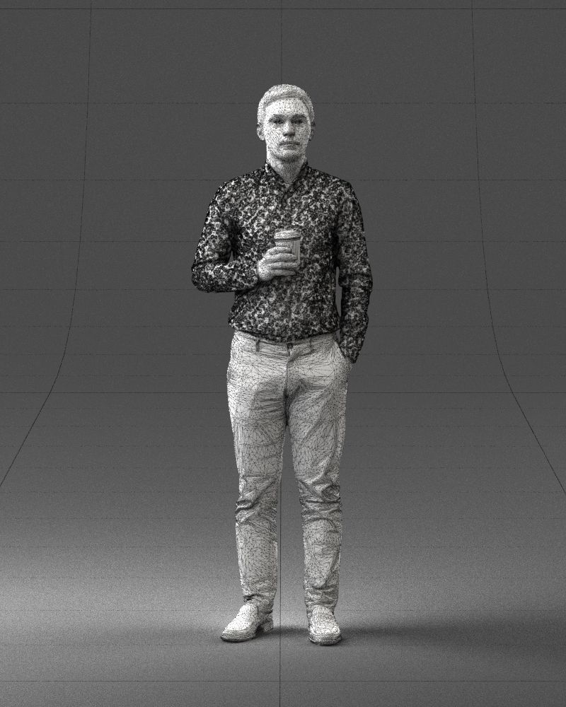 Office employee with a cup of coffee 0290 3D model_2