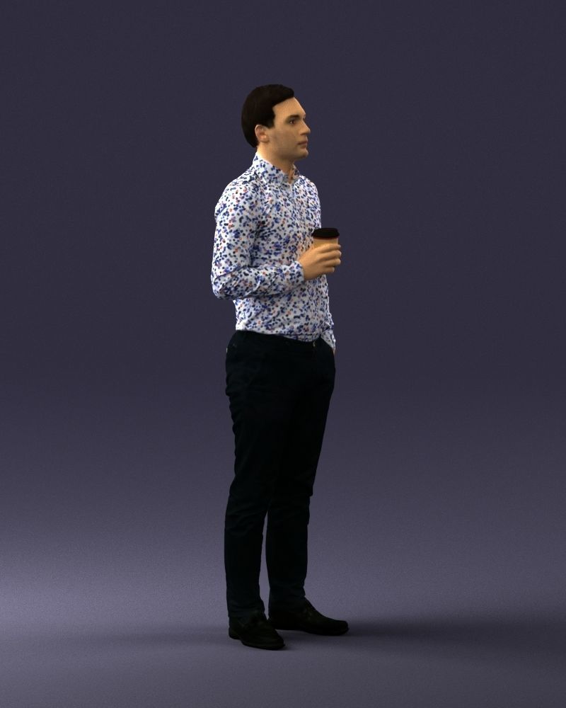 Office employee with a cup of coffee 0290 3D model_9