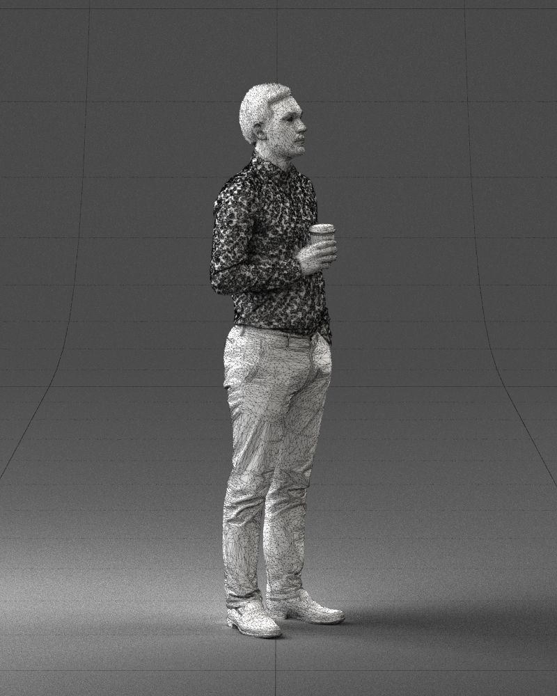 Office employee with a cup of coffee 0290 3D model_11