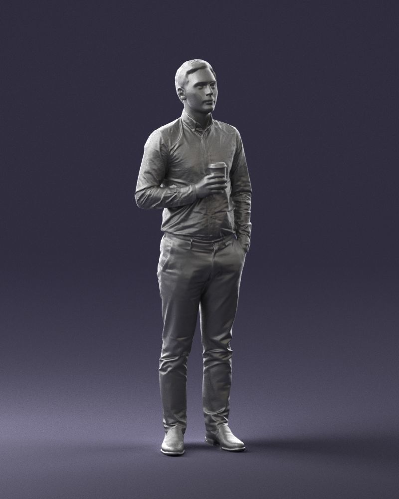 Office employee with a cup of coffee 0290 3D model_7